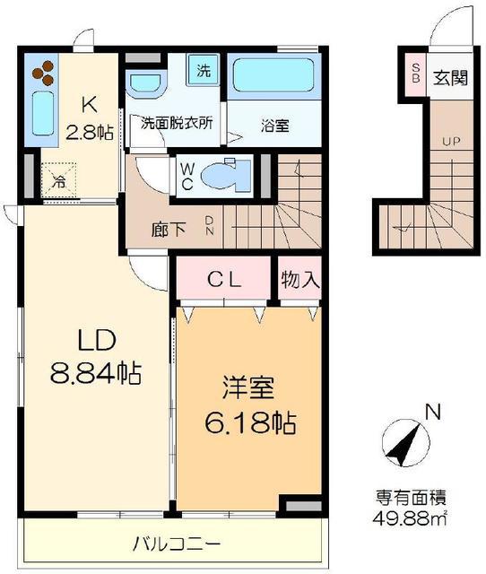 エトワール(1LDK/2階)の間取り写真