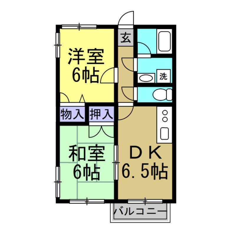 原松ハイツB棟(2DK/2階)の間取り写真