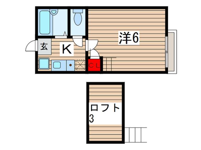 ベイシティ稲毛(1K/2階)の間取り写真