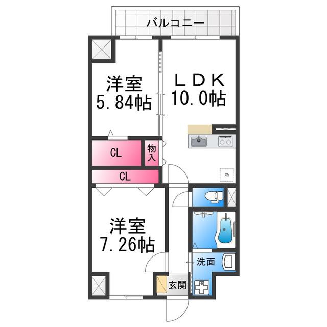 FREEDOM RESIDENCE堺寺地町(2LDK/12階)の間取り写真