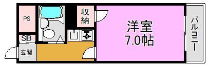 サニーヴェルデ田中(1K/2階)の間取り写真
