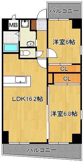 S-FORT小倉(2LDK/14階)の間取り写真