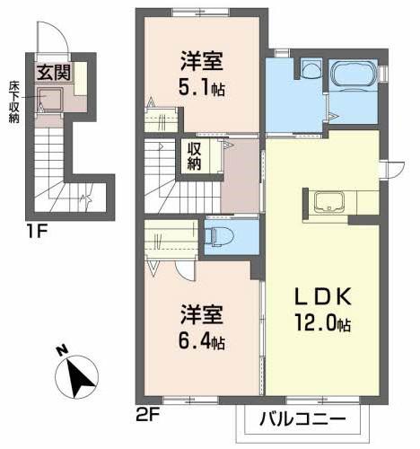 エクレシアII(2LDK/2階)の間取り写真