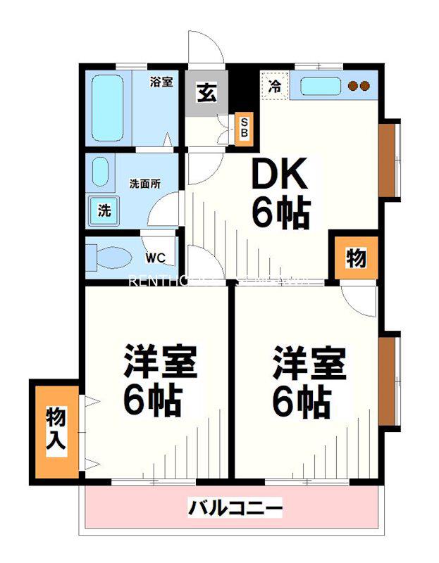 サニーロワイヤル(2DK/1階)の間取り写真