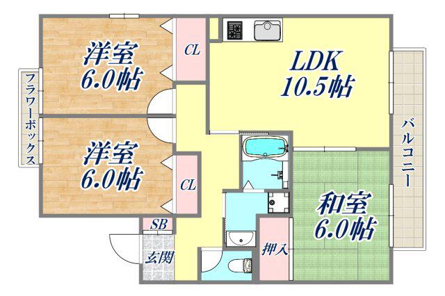 ルミエールB棟(3LDK/2階)の間取り写真