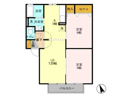 D-ROOMキングスコート B(2LDK/2階)の間取り写真