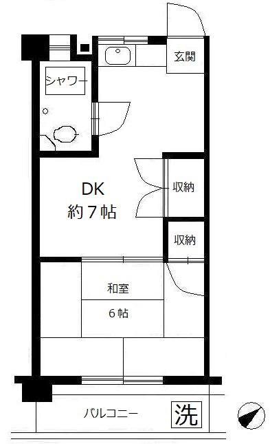アパートメント高野1号棟(1DK/4階)の間取り写真