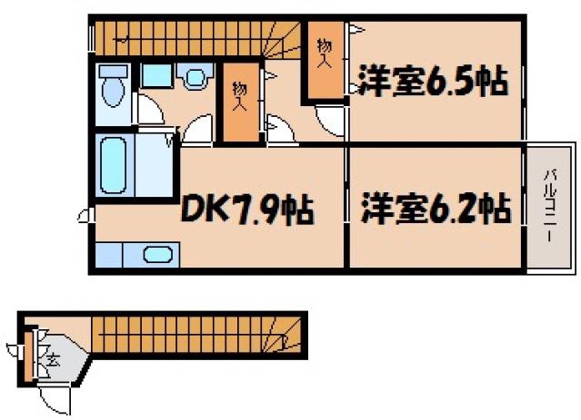 スウィートウィッラ(2DK/2階)の間取り写真