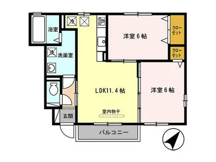 サワーフローラB棟(2LDK/1階)の間取り写真