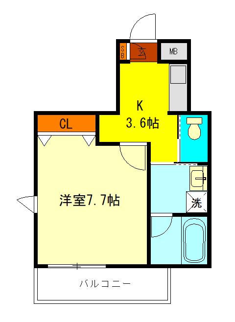 カレン国立(1K/2階)の間取り写真