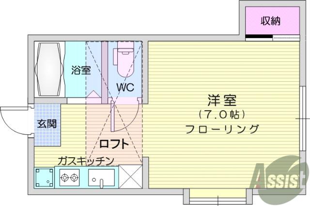 ホワイトキャッスル14番館(1K/2階)の間取り写真