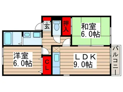カツヤマハイツ(2DK/1階)の間取り写真