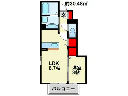 アッサンブレ S(1LDK/1階)の間取り写真