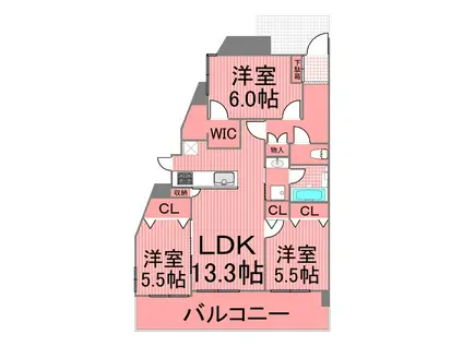 プロスペクト川崎(3LDK/9階)の間取り写真