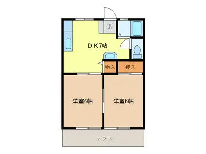 須恵ハイツA(2DK/2階)の間取り写真