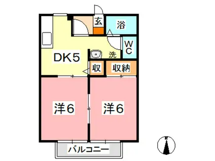 ローゼンハイツD棟(2DK/2階)の間取り写真