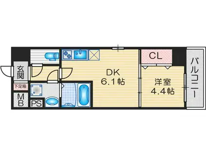 ライブガーデン江坂IX(1DK/6階)の間取り写真