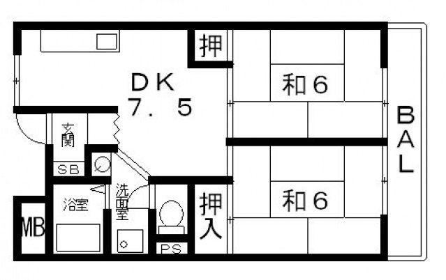 ビューハイム茶の木(2DK/3階)の間取り写真