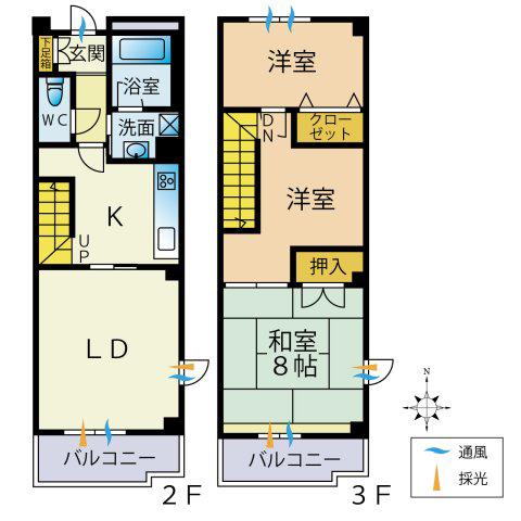 KKマンション(2LDK/2階)の間取り写真