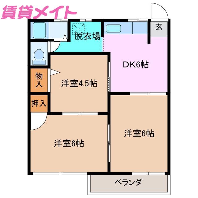 ピアース赤堀南町 B棟(3DK/2階)の間取り写真