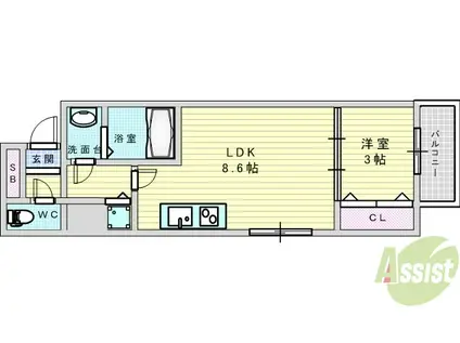SERENITE新大阪(1LDK/9階)の間取り写真
