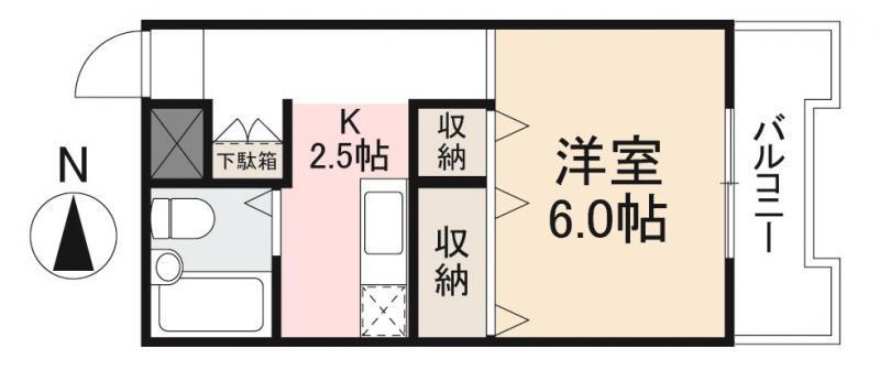 Lコート(1K/2階)の間取り写真