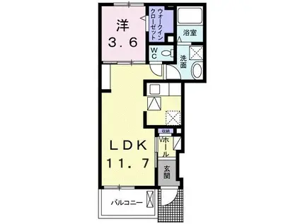 リバーフロント山手II(1LDK/1階)の間取り写真