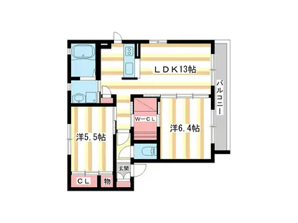 クレセオ州見台(2LDK/2階)の間取り写真