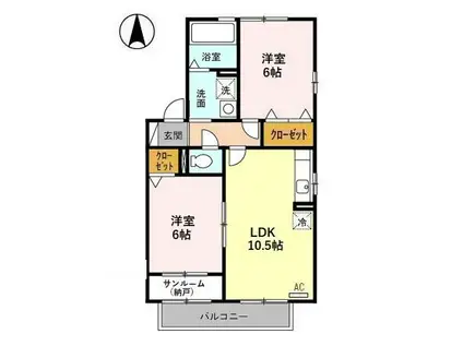 ベルリネッタII(2LDK/2階)の間取り写真