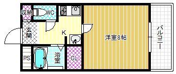 プロスパーハイツ古市(1K/2階)の間取り写真