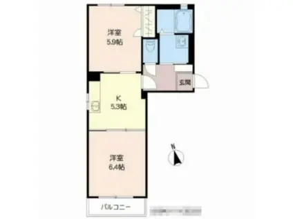 クラージュC棟(2K/1階)の間取り写真