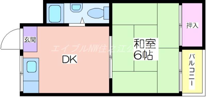 第1北野ビル(1K/2階)の間取り写真