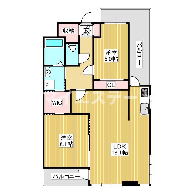アレンタワー新八代(2LDK/6階)の間取り写真