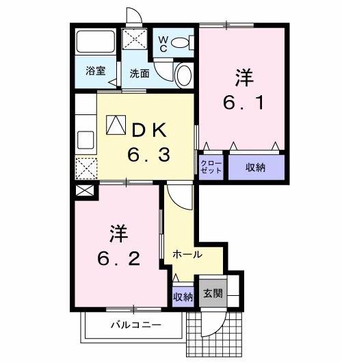 カーサ アンソレイユS(2DK/1階)の間取り写真