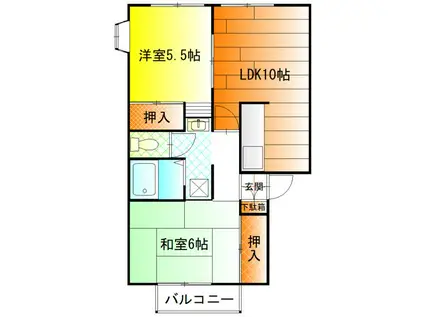 サンガーデン旭ヶ丘(2LDK/2階)の間取り写真