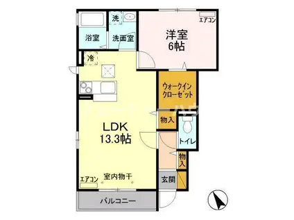 ゼルコーバB(1LDK/1階)の間取り写真