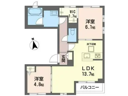 リバーゲート(2LDK/1階)の間取り写真