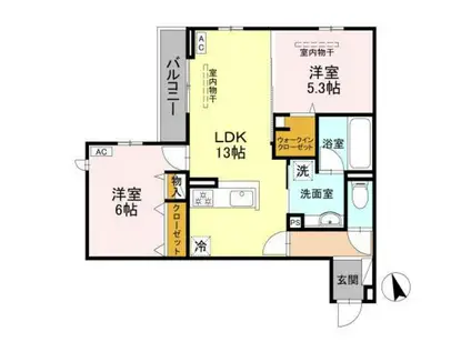 WISTERIA寺家(2LDK/3階)の間取り写真