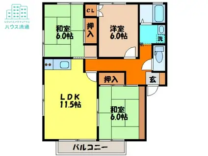 ハイカムールはたぐちB(3LDK/1階)の間取り写真