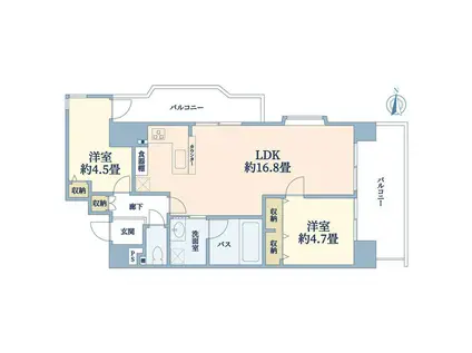 朝日パリオ武蔵小杉(2LDK/2階)の間取り写真