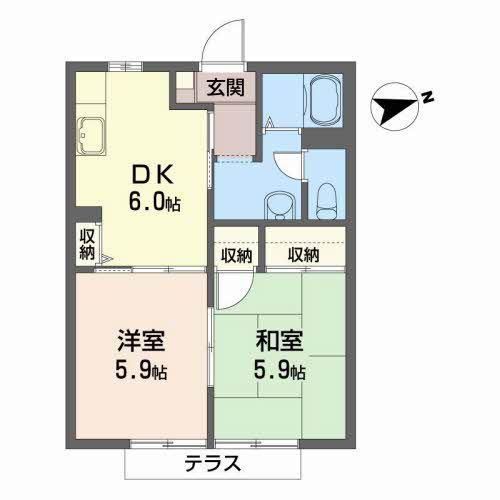 ディアス・ワールドワンB(2DK/1階)の間取り写真