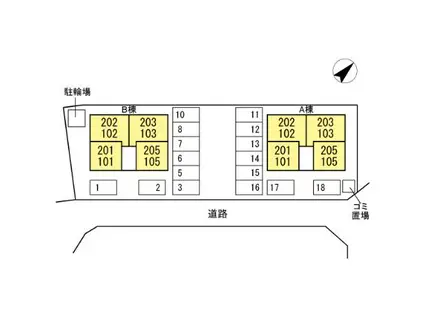 リビングタウン塩冶B棟(ワンルーム/2階)の間取り写真