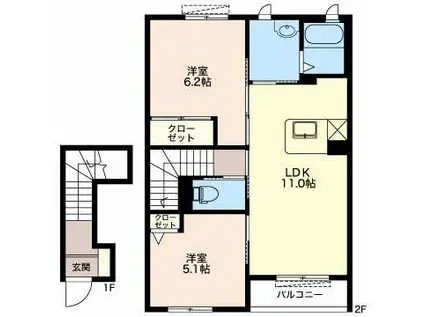 ルミエールTOKIWA(2LDK/2階)の間取り写真