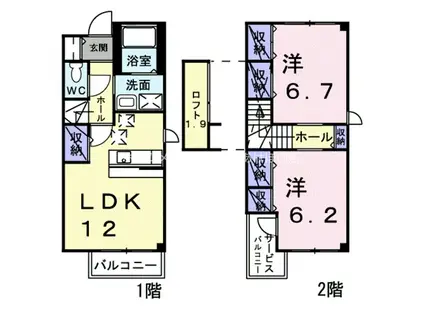 ヴァン ベール(2LDK/1階)の間取り写真