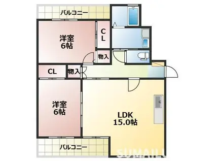 インフィニティ出水I(2LDK/4階)の間取り写真