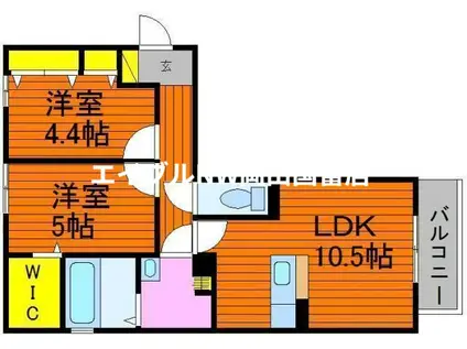 ゴールドウイングB棟(2LDK/2階)の間取り写真