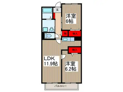 フレール与野本町弐番館(2LDK/3階)の間取り写真