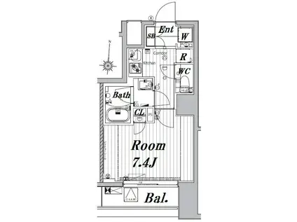 メイクスデザイン両国サウス(1K/6階)の間取り写真