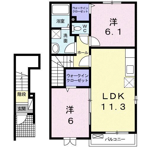 メゾン・ド・ローズ(2LDK/2階)の間取り写真