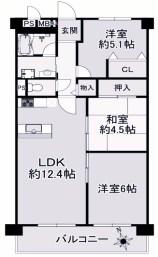 ユニライフ垂水千代が丘(3LDK/5階)の間取り写真